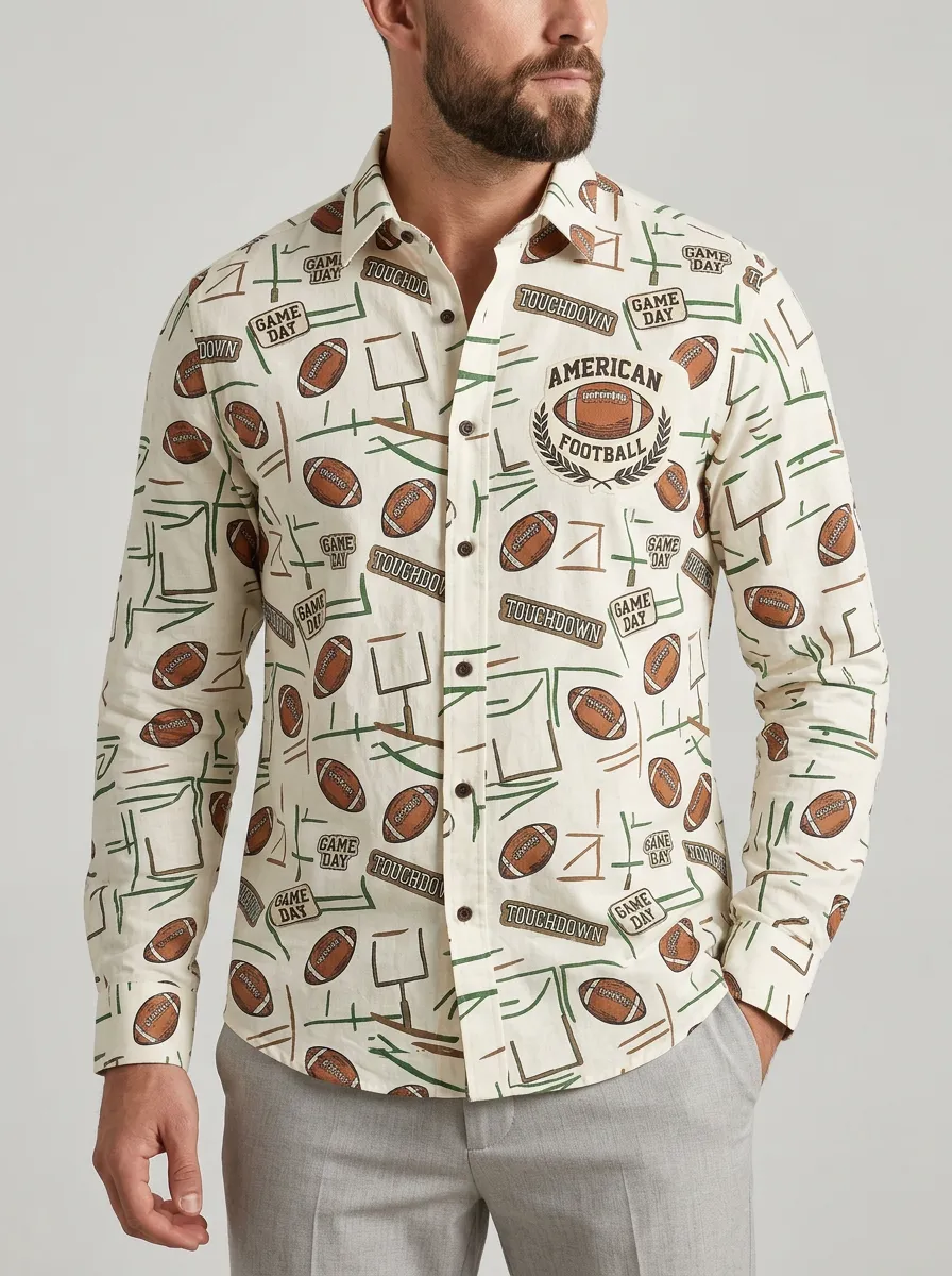 Men's Classic American Football Game Day Touchdown Printed Shirt