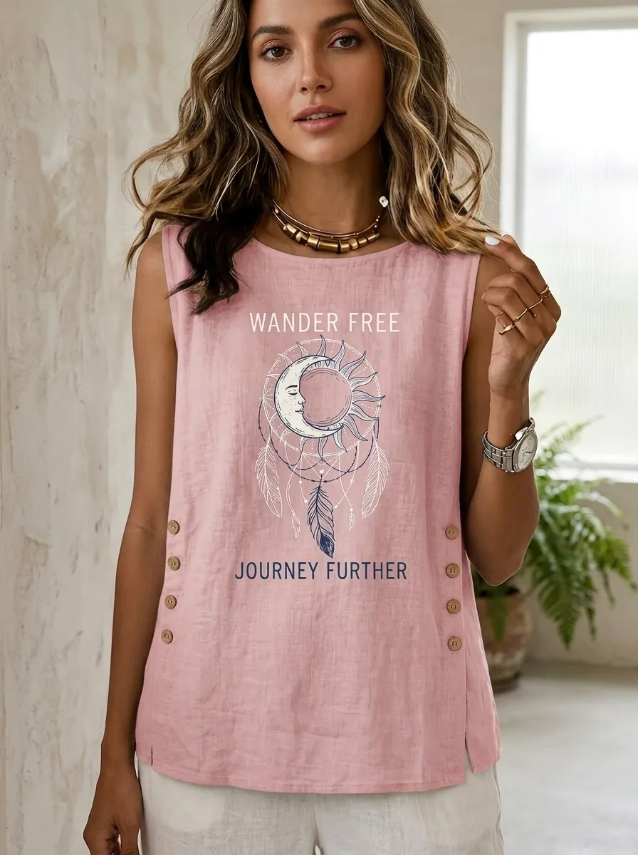 Women's Boho Wander Free Sun Moon Dreamcatcher Printed Tank Top