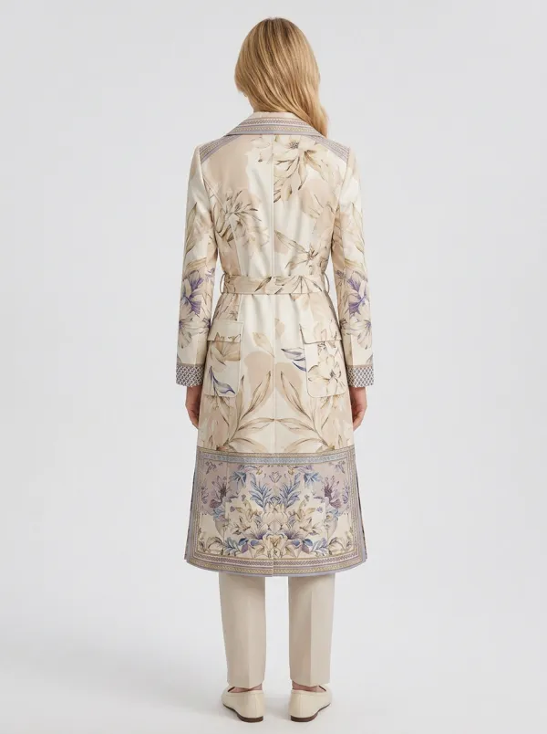Women's Vintage Floral Botanical Printed Trench Coat