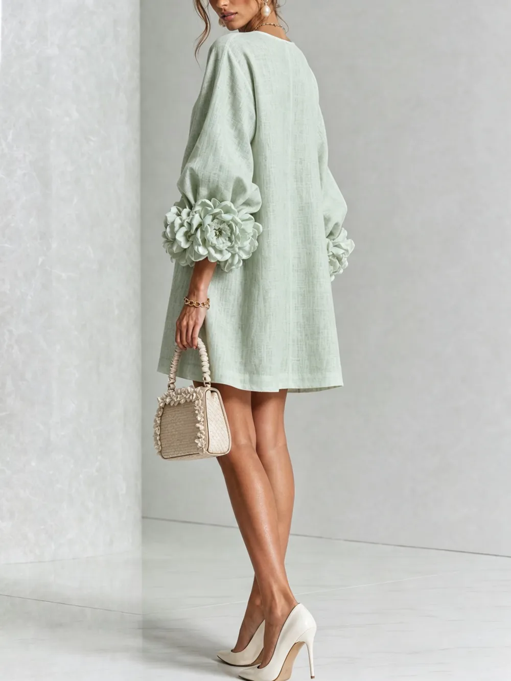 ✨New Arrivals & Special Offers-Floral Button-down Mini Dress With Striking Floral Cuffs