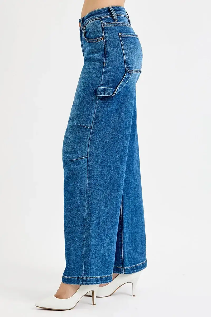 Full Size High Rise Wide Leg Patch Detailed Jeans Plus Size