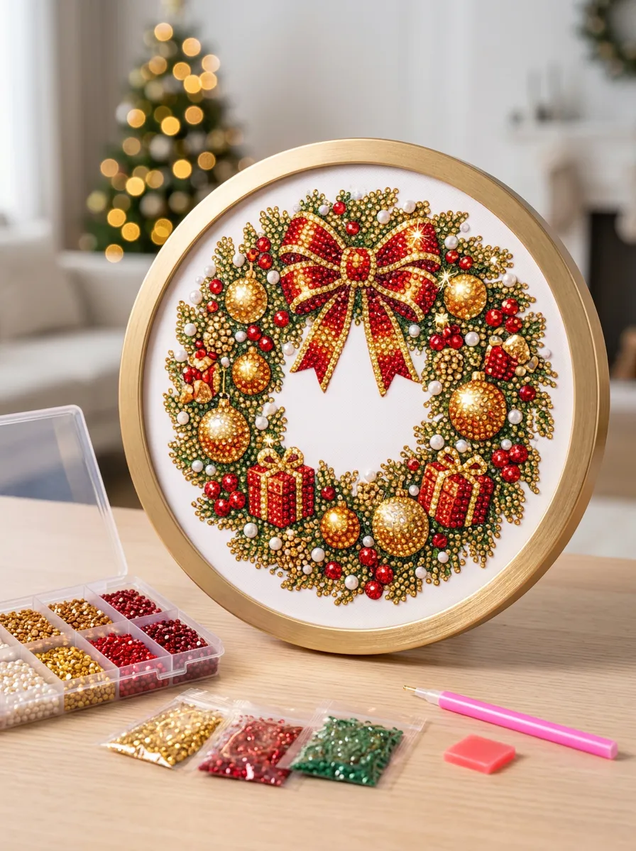 Wreath Red Bow Gift Christmas DIY Diamond Painting Kit