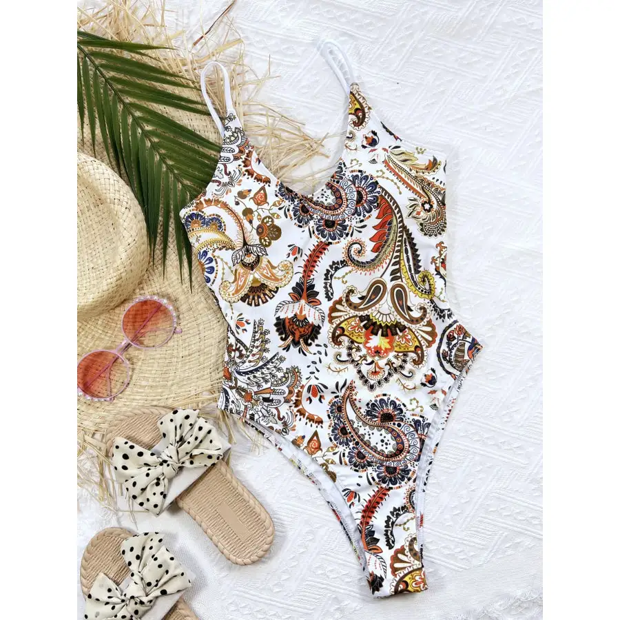 Women's Scoop-Neck Tie-Back Printed One-Piece Swimsuit