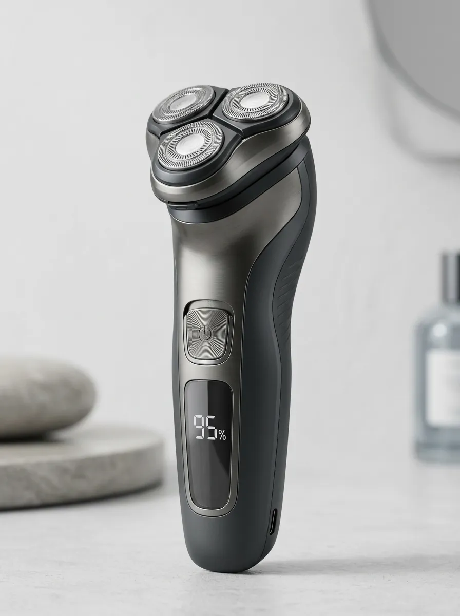 Rotary Triple-Blade Digital Display Electric Shaver for Routine Shaving