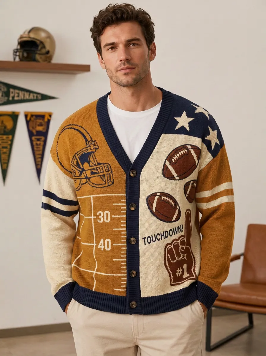 Men's Football Helmet Touchdown Knit Knit Cardigan