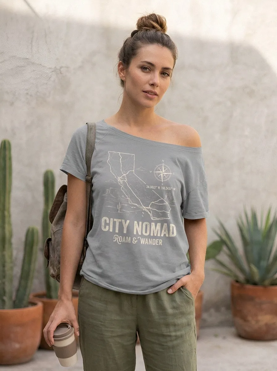 Women's Travel Lover California Map Compass Printed T-shirt