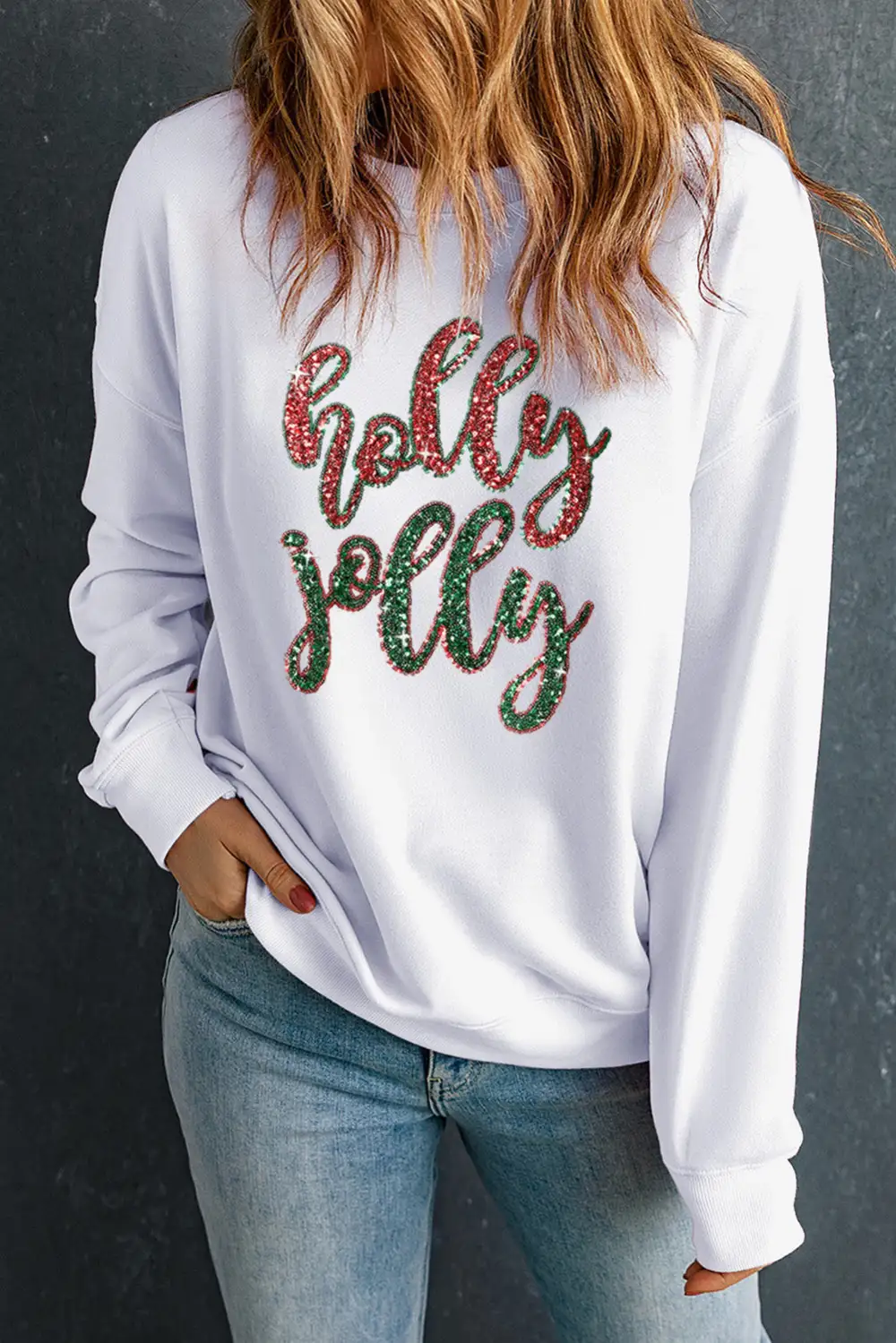 Sequined Holly Jolly Graphic Sweatshirt