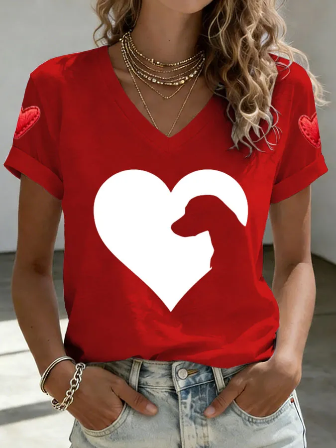 Women's Dog Heartbeat Print T-shirt