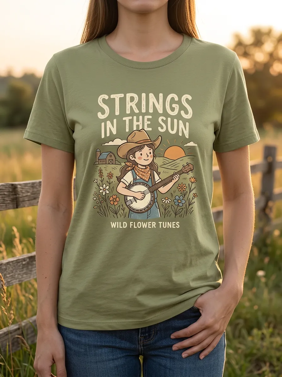 Nashville-Inspired Banjo Wildflower Country Music Graphic T-Shirt