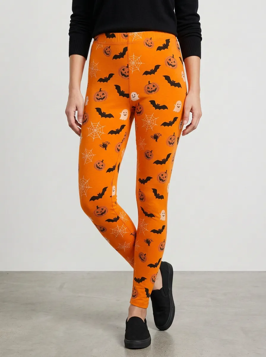 Women's Halloween Pumpkin Ghost Spiderweb Leggings