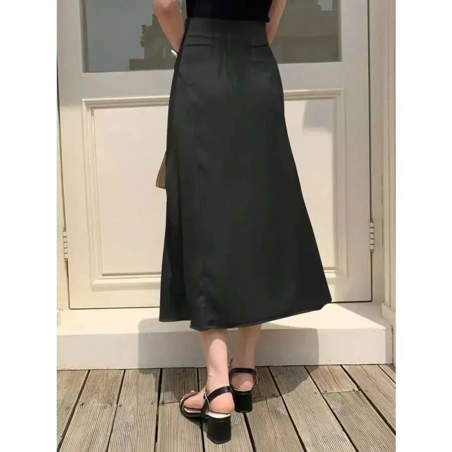 Asymmetric Wrap Midi Skirt with Fluted Hem
