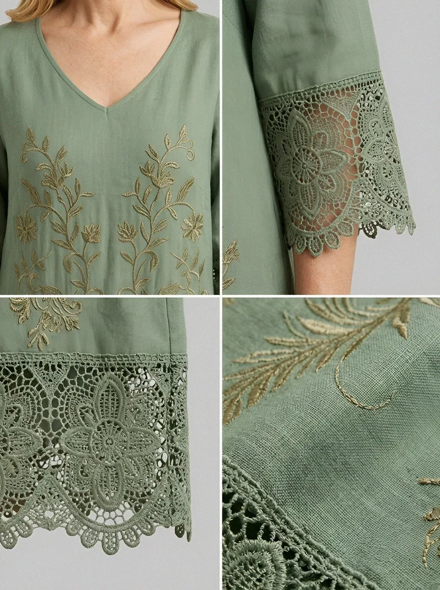 Women's Summer Vacation Floral Embroidery Lace Trimmed Dress