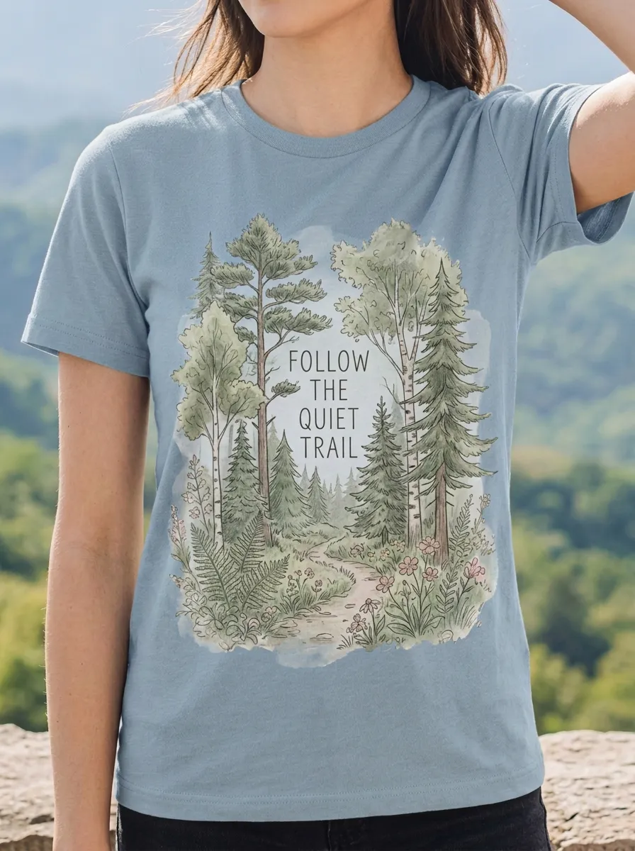 Women's Nature Lover Follow The Quiet Trail Forest Printed T-shirt