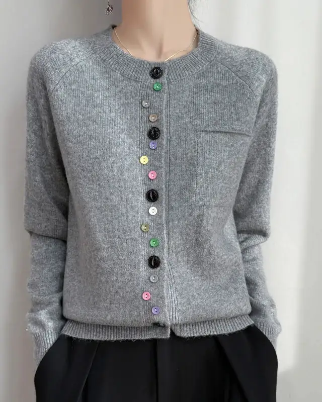 Merino-Wool Wool Crew-Neck Cardigan