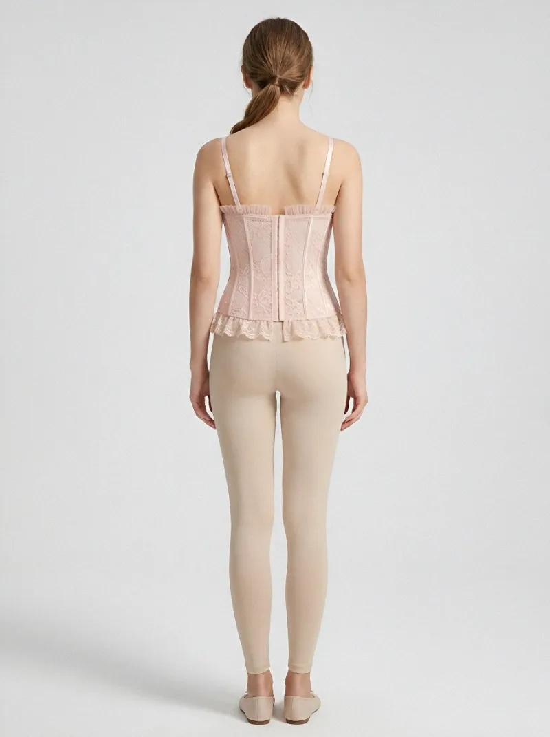 Ruffle-Trim Lace-Trim Vintage-Inspired Women's Corset Top