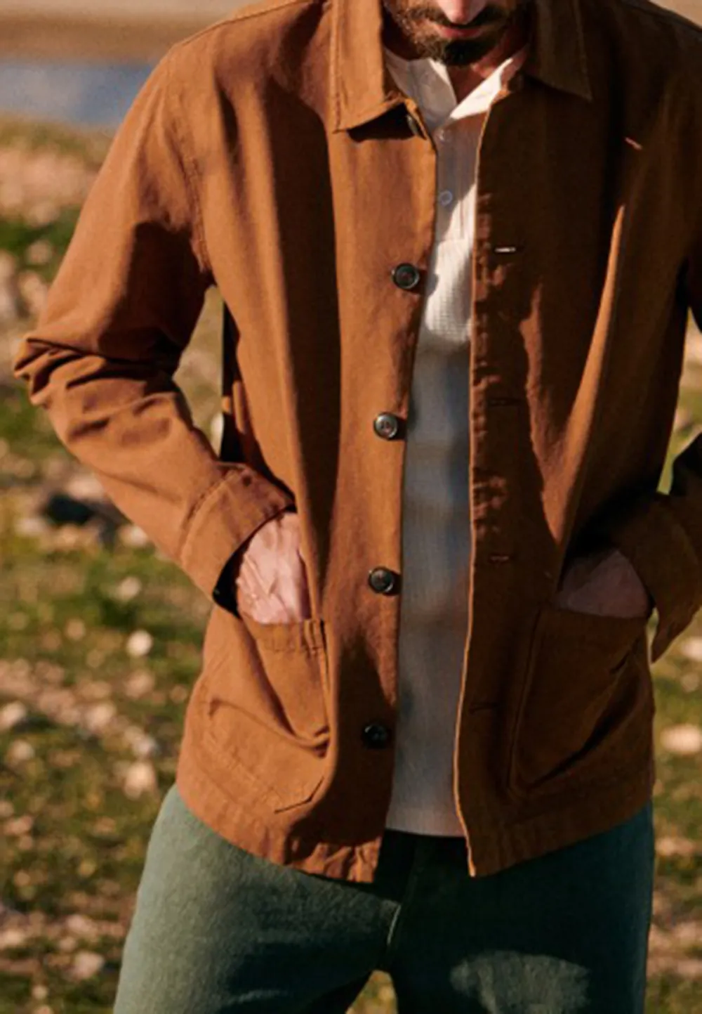 Light Brown Cotton Blend Button Front Chore Jacket
