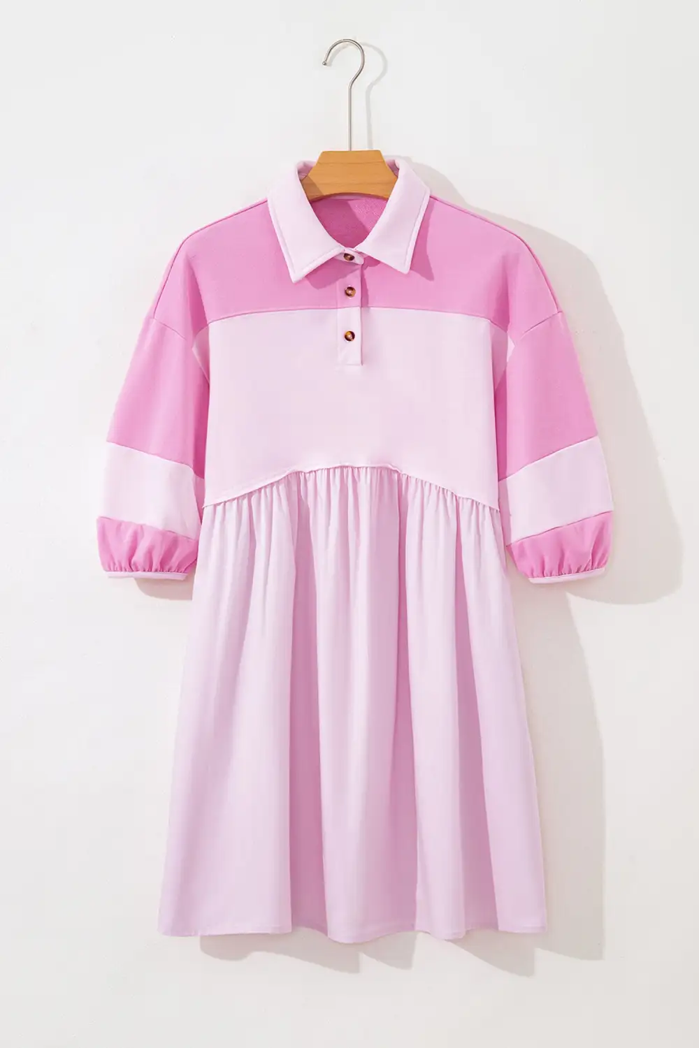 Button Front Mixed Panel Collared Mini Dress