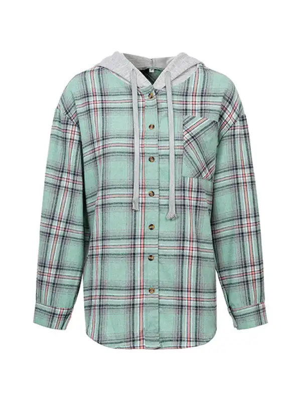 Button-Down Hooded Collared Cotton Jacket