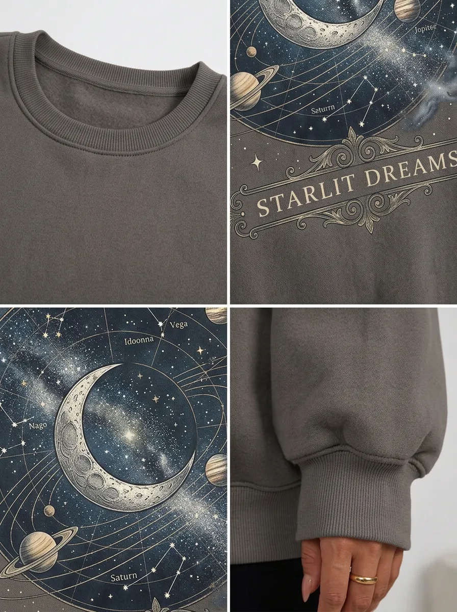 Women's Starlit Dreams Astronomy Moon Planets Printed T-shirt