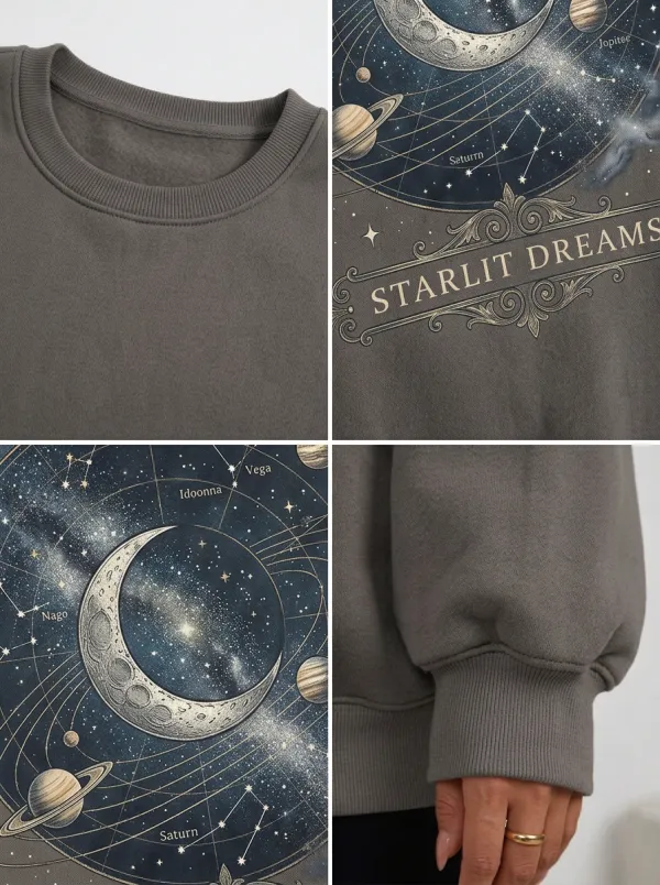 Women's Starlit Dreams Astronomy Moon Planets Printed T-shirt