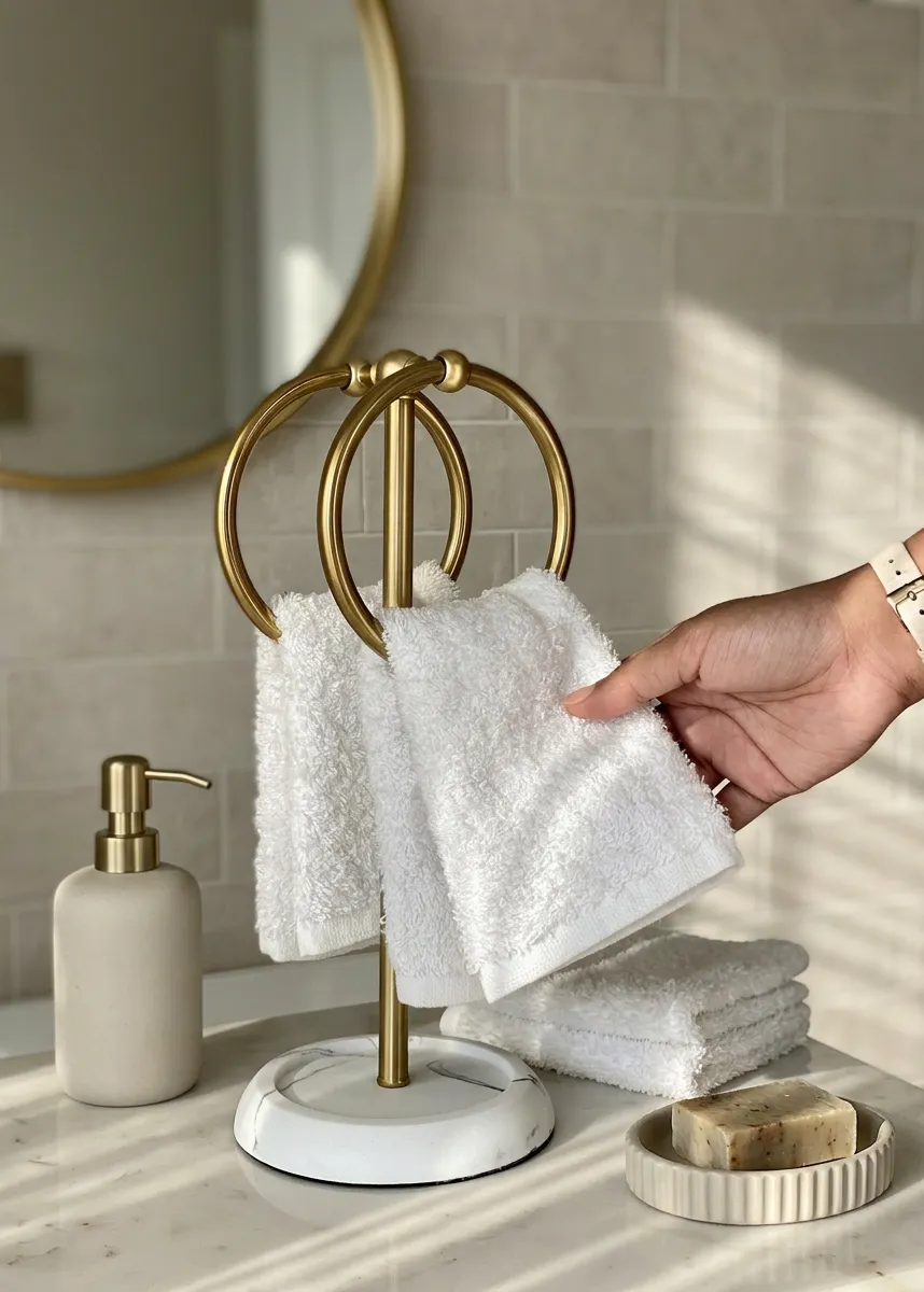 Dual Ring Hand Towel Stand White