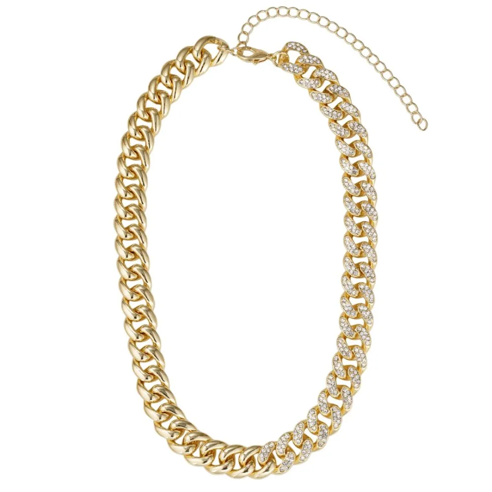 Curb-Chain Zirconia Crystal Chain Necklace