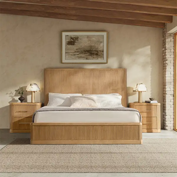 Fluted Textured Wood Bed