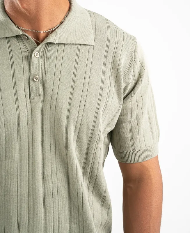 Mint Ribbed Knit Polo Shirt