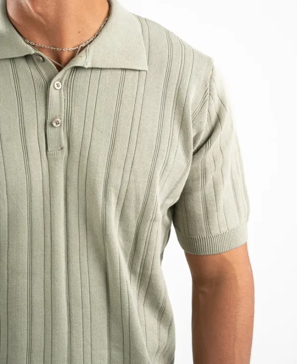 Mint Ribbed Knit Polo Shirt