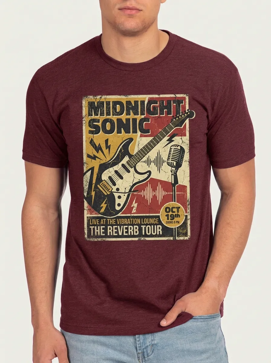 Men's Rock Music Lover Electric Guitar Microphone Printed T-shirt