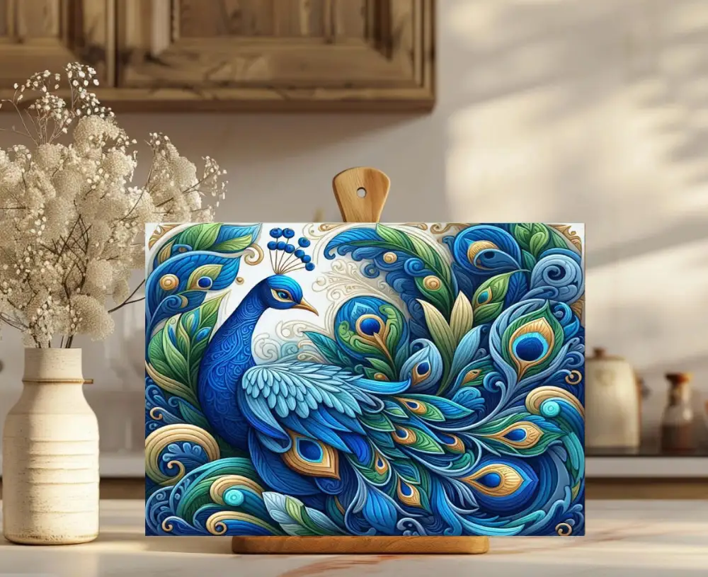 Peacock Motif Glass Cutting Board