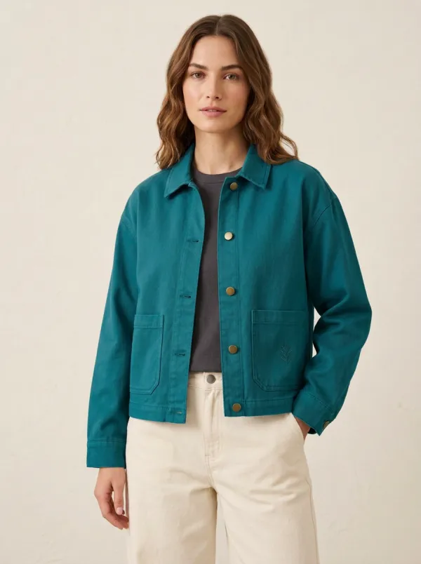 Women's Minimalist Fern Leaf Embroidered Cotton Jacket