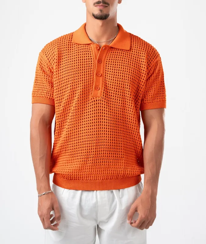 Orange Lightweight Knit Polo Shirt
