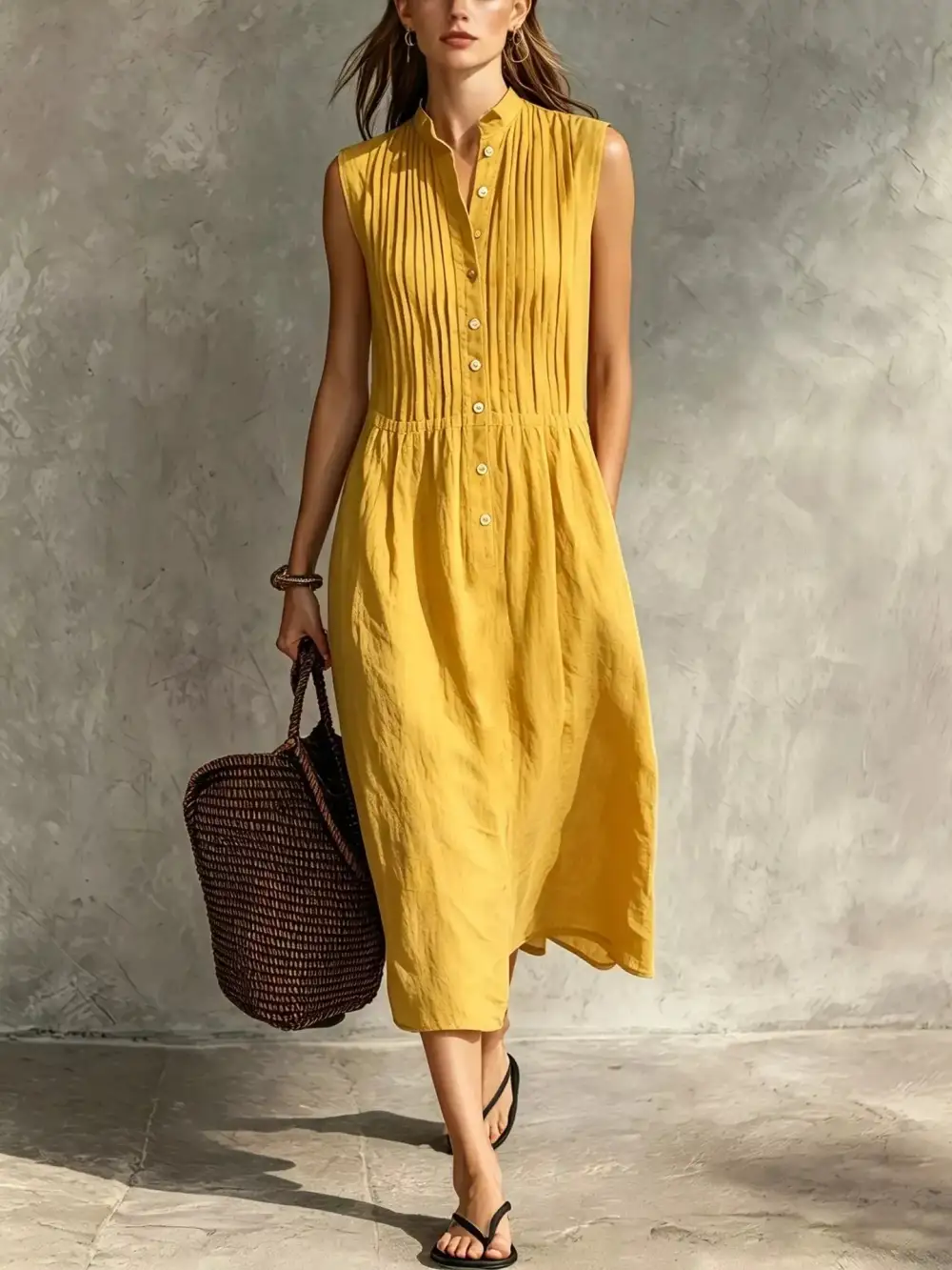 Sleeveless Button Front Midi Dress