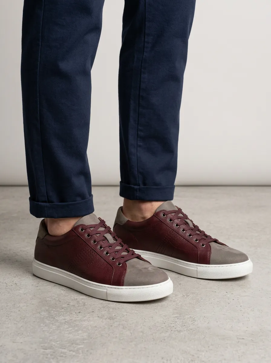 Men's Casual Perforated Leather Casual Sneakers