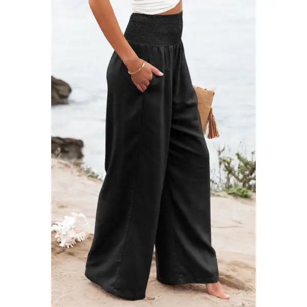 Plus Size Smocked High Waist Wide Leg Pants