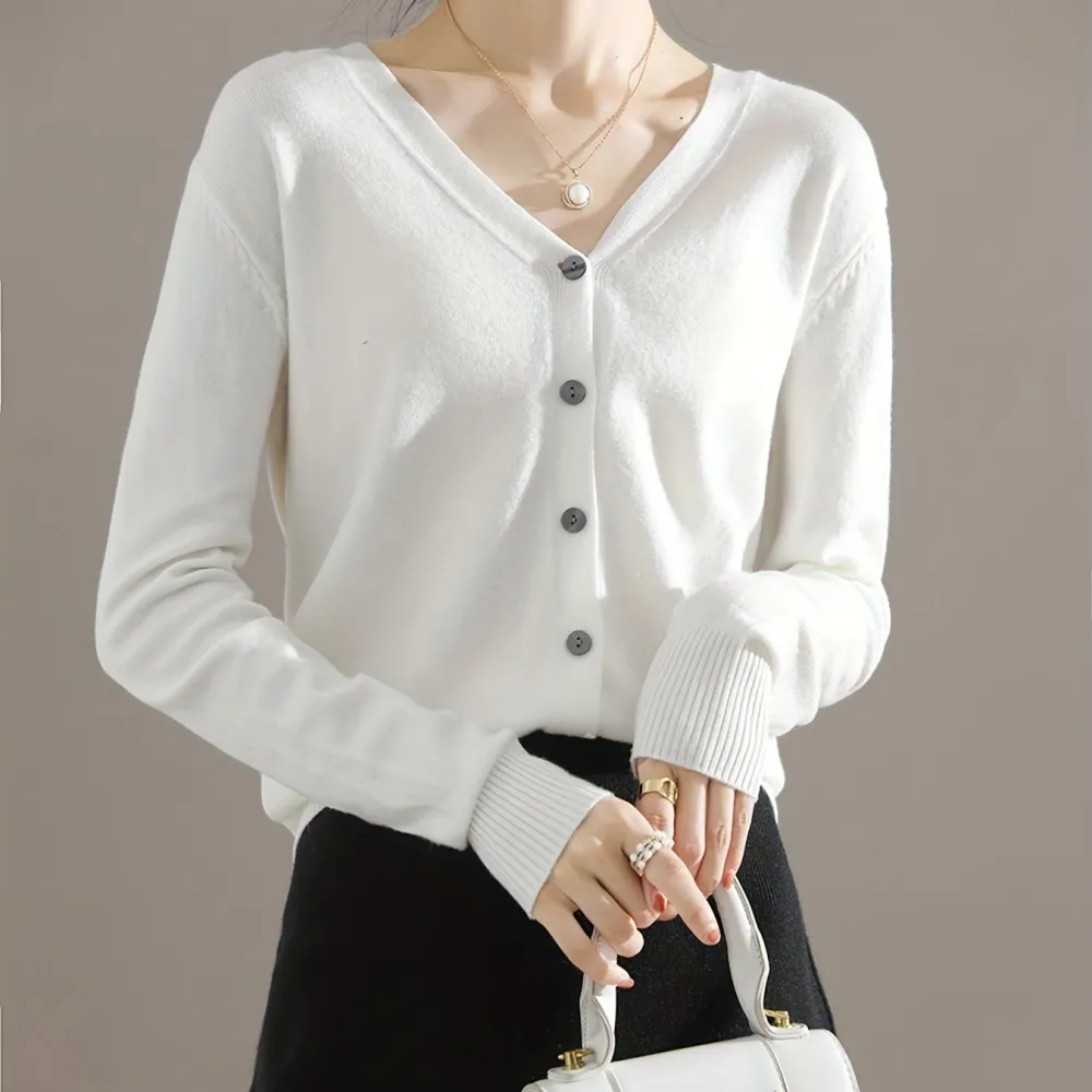 Elegant V Neck Long Sleeve Cardigan