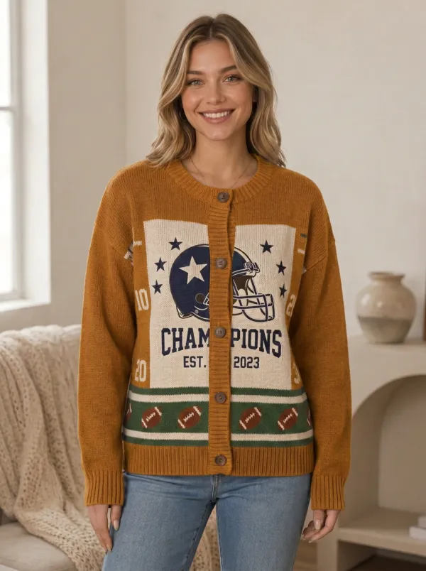 Women's Vintage Inspired Gridiron Helmet Ball Knit Cardigan