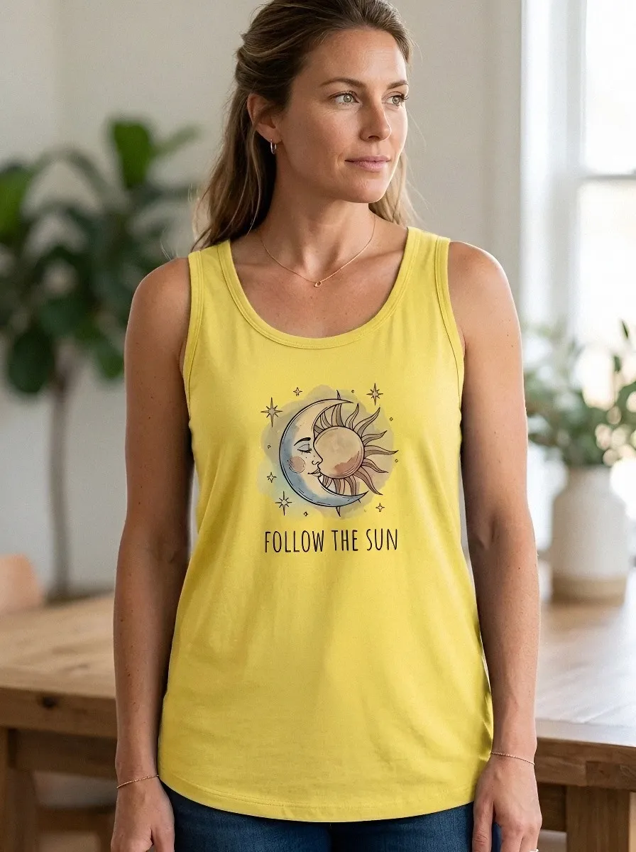 Women's Celestial Follow The Sun Moon And Sun Printed Tank Top