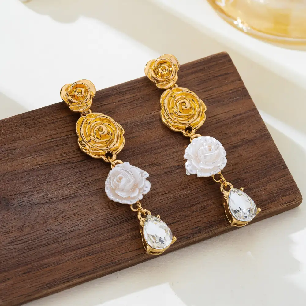 Triple Tier Floral Crystal Dangle