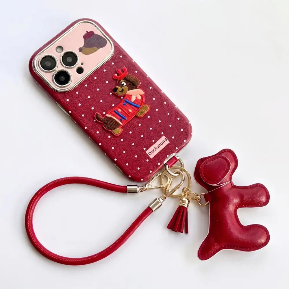 Polka Dot Dog Wrist Strap Phone Case