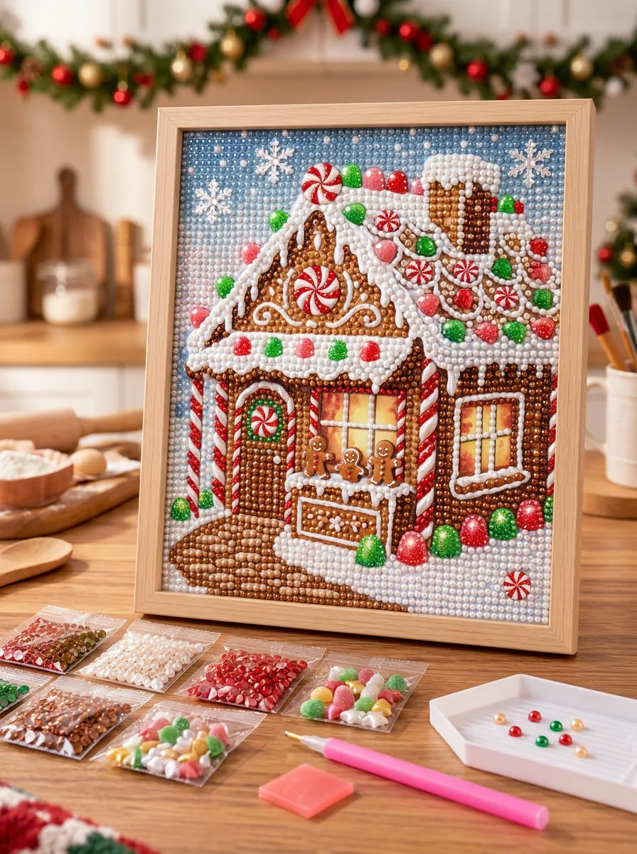 Gingerbread House Candy Christmas DIY Diamond Painting Kit