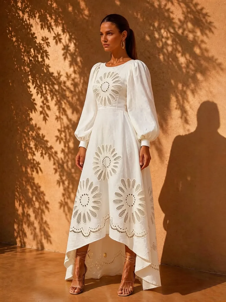 Liliana Camisole Hollow-Out Midi Dress In White
