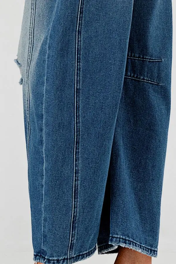 Relaxed Mid Rise Barrel Denim Pants
