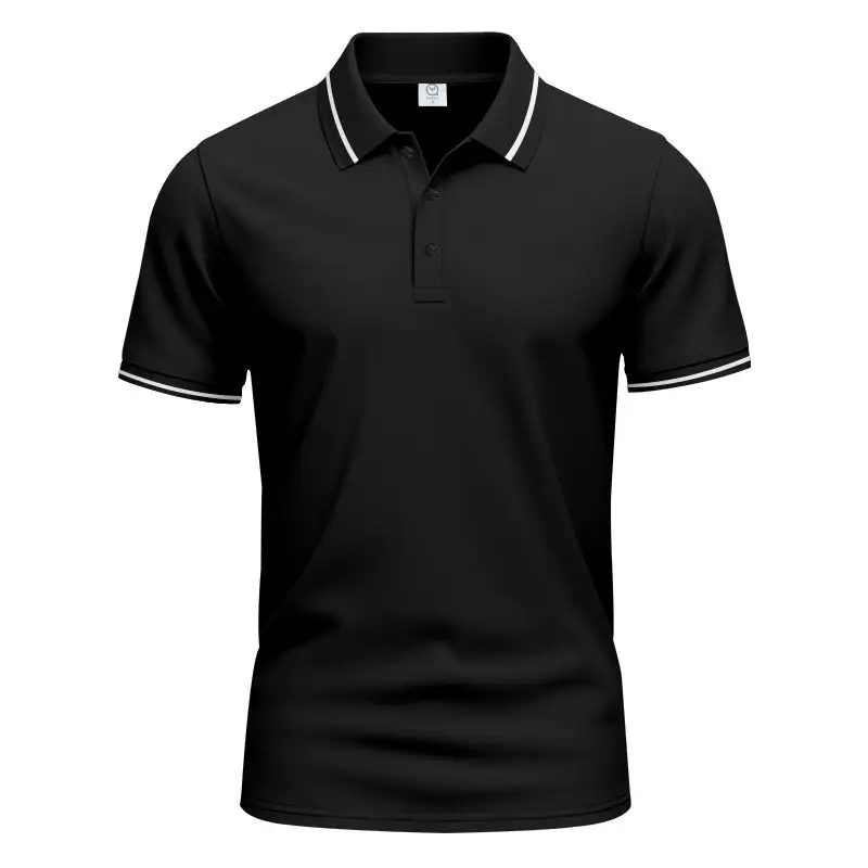Men's Breathable Interlock Polo Shirt With Contrast Tipping Short Button Placket And Slim Silhouette