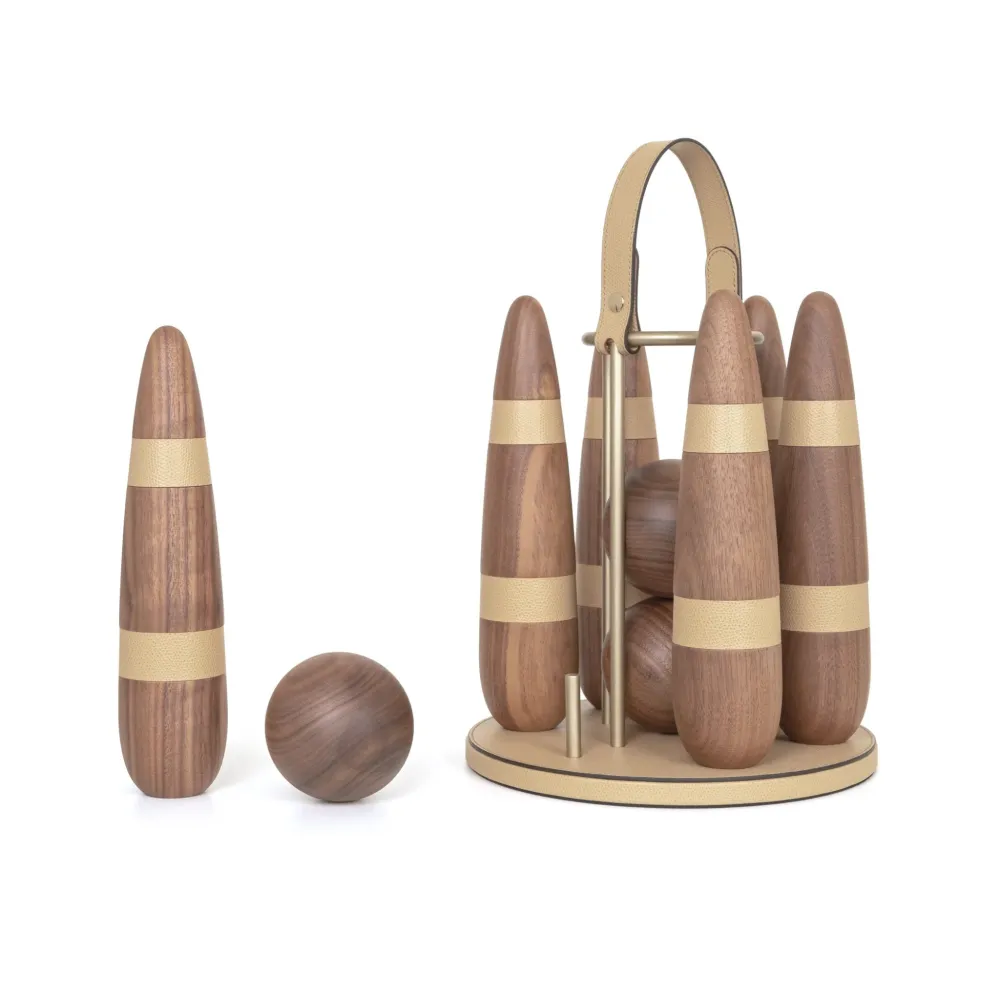 Walnut Wood Bowling Set
