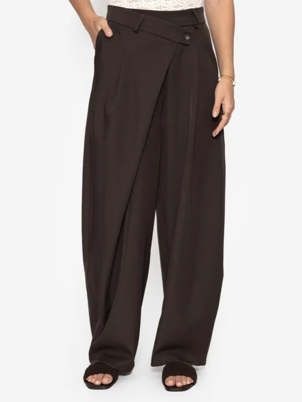 Brown Pleated Asymmetric Pants