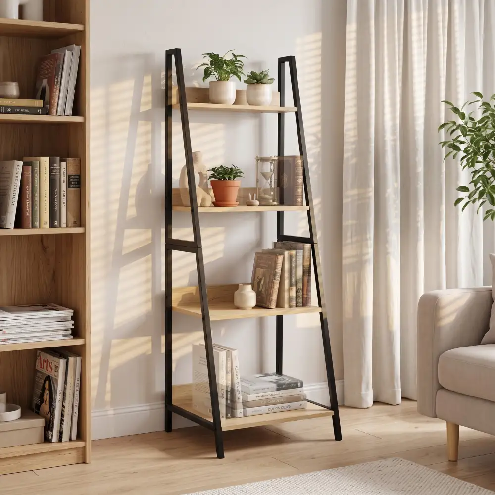 Contemporary Open Concept Ladder Bookshelf