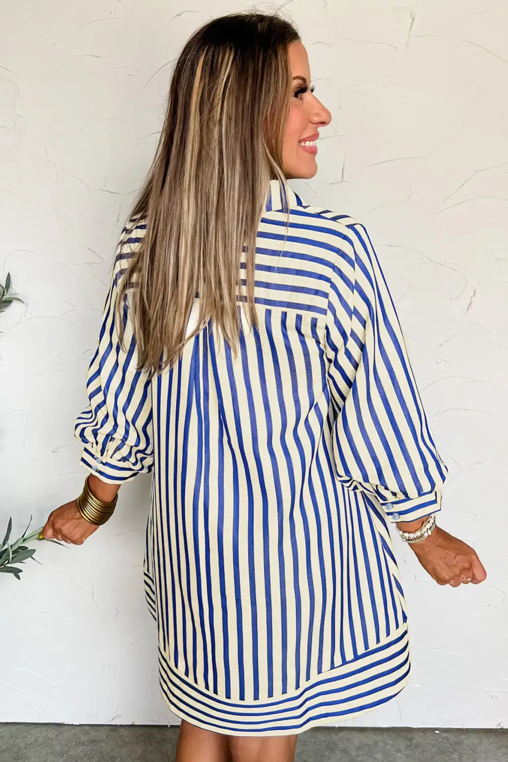 Striped Half Button Pocketed Mini Dress
