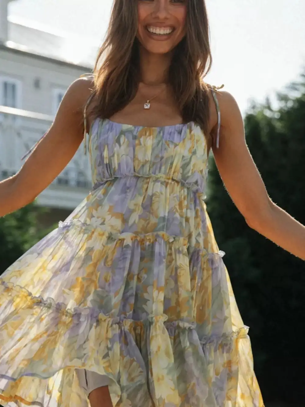 Relaxed Shape Floral Printed Ruffle Mini Dress